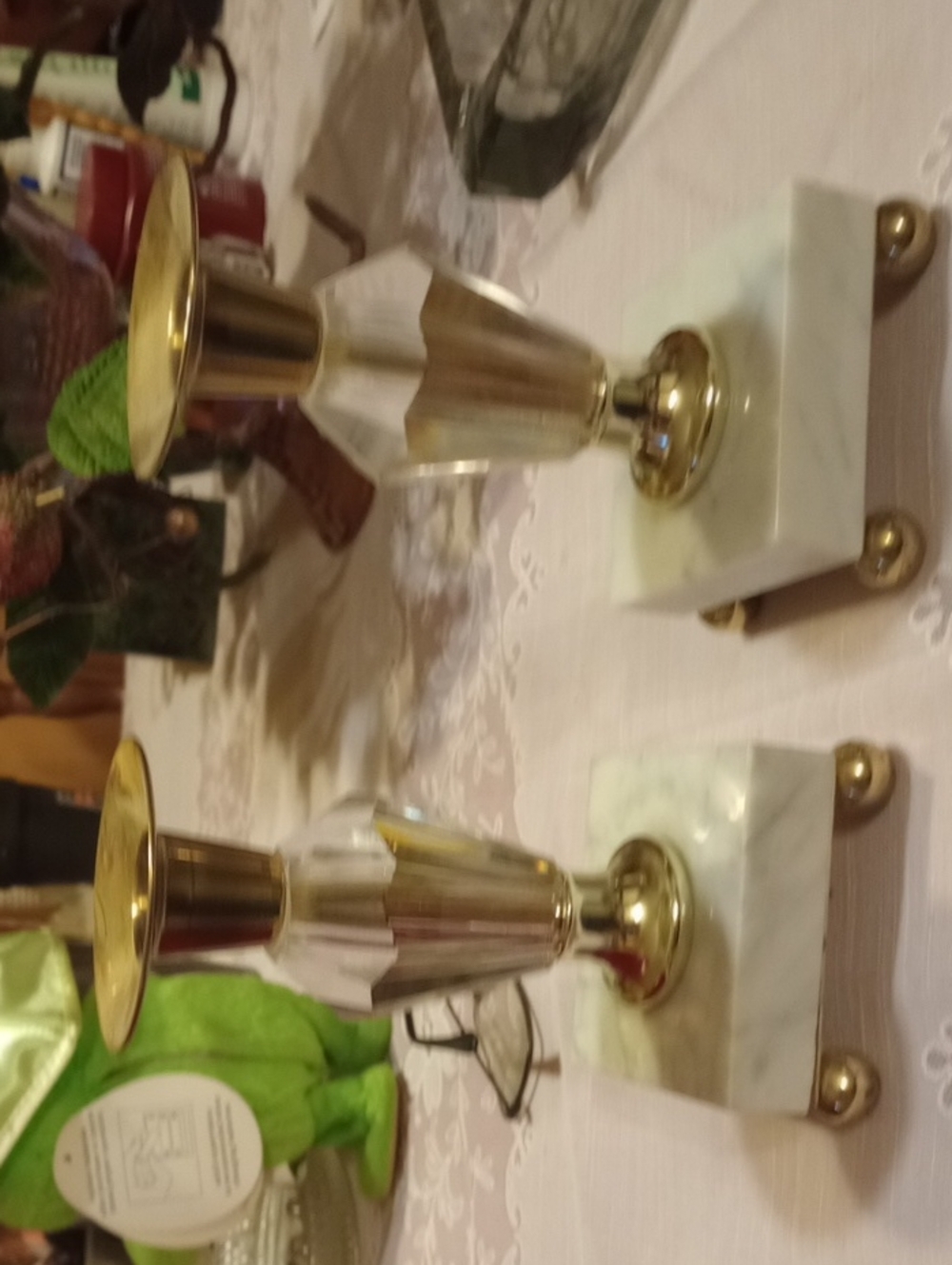 Gold and White Marble Candle Holders, Set of 2